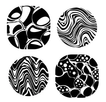 Psychedelic trippy figures set. Geometric groovy pattern and ornament. Blob and Stock Illustration