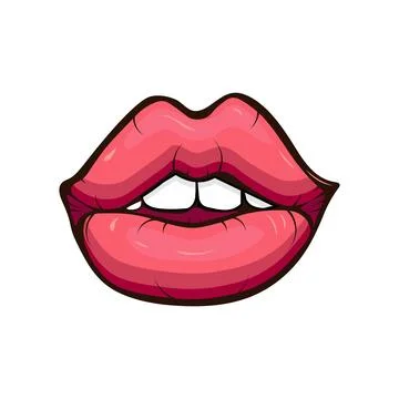 Psychedelic trippy lips are isolated. Cute cartoon lips with teeth Stock Illustration