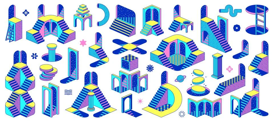 Psychedelic trippy y2k surreal elements and icons 스톡 일러스트