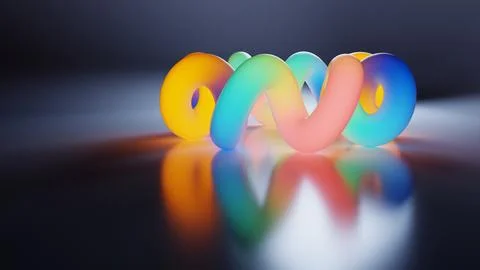 Psychedelic twisting shape with neon gradient colors glowing 库存插图
