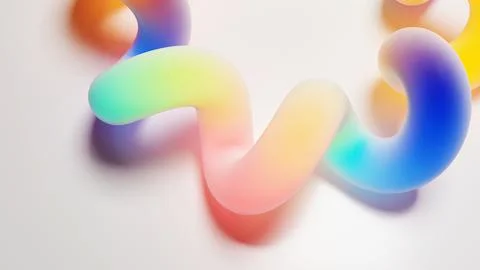 Psychedelic twisting shape with neon gradient colors glowing on white surface 库存插图