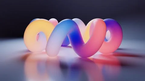 Psychedelic twisting shape with neon gradient colors glowing Stock Illustration