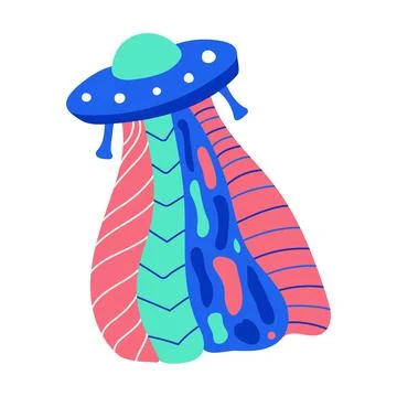 Psychedelic UFO. Isolated Alien Ship. Flying saucer with abstract light and.. Stock Illustration