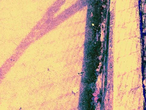 Psychedelic Urban Ground Texture Yellow Concrete Pavement Shadow Stripes Da.. Foto stock