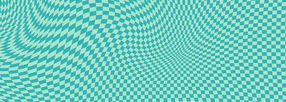 Psychedelic vector wallpaper with a turquoise and mint green checkerboard tile 스톡 일러스트