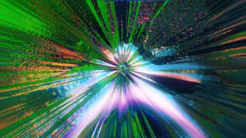 Psychedelic warp speed tunnel with glowing green and purple laser rays Stock Footage 344801603