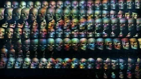 Psychedelic Waves of Colorful Skulls Full HD VJ Loop Stock Footage 88244806