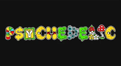 Psychedelic word,trippy psychedelic style letters.Vector hand drawn doodle Stock Illustration