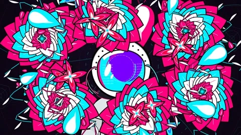 Psychedelic Y2K Anime Style Animation Loop With Swirling Flowers And Helmet Stock Footage 341175116