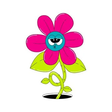 Psychedelic y2k character with cute face. Funny flower with funky face in g.. Stock Illustration
