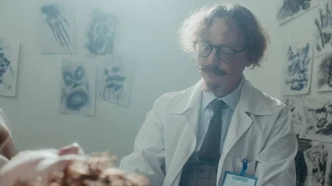 Psychiatrist Performing Light Reflex Test on Patient in Asylum Stock Footage 313251444