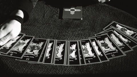 Psychic Medium Reading Tarot Cards Old Film Effect Stock Footage 123834576