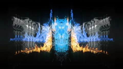 Psycho Blue Fire Psychedelic Abstract Flame butterfly Video Art VJ Loop Stock Footage 145006605