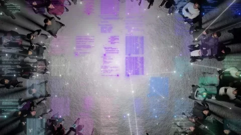 Psycho-information environment. People fall into a general trance, structuring Stock Footage 244661145