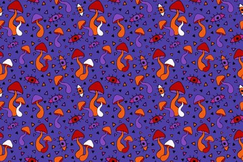 Psycho mushrooms seamless pattern Stock Illustration