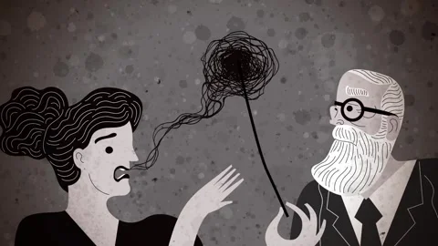 Psychoanalyst pulling a thread from a patient's tangled thoughts Stock Footage 342377092