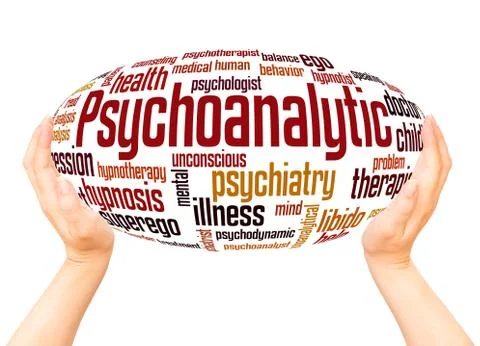 Psychoanalytic word cloud hand sphere concept Stock Photos
