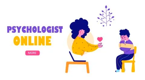 Psychological help online, child support, bullying, cartoon flat vector landing Stock Illustration