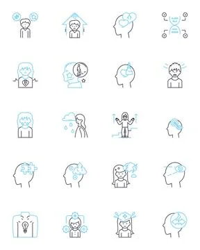 Psychological mindset linear icons set. Resilience, Perseverance, Positivity Stock Illustration