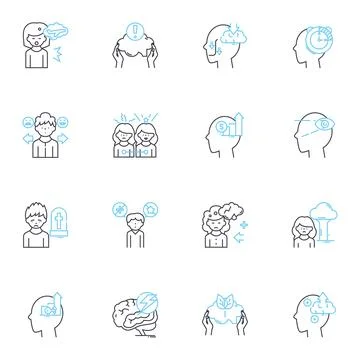 Psychological mindset linear icons set. Resilience, Perseverance, Positivity Stock Illustration