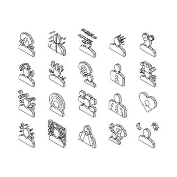 Psychological Problems Collection isometric icons set vector Stock Illustration