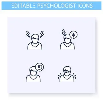 Psychological problems line icons set. Editable Illustrazione stock