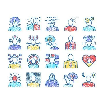 Psychological Problems set Icons hand drawn Stock-Illustration