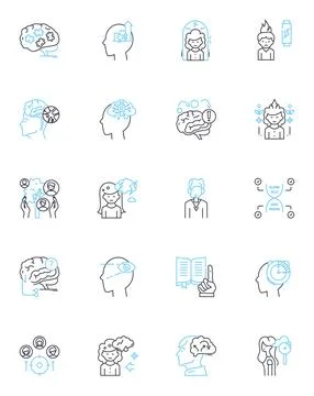 Psychological Thought linear icons set. Cognition, Perception, Emotions Stock Illustration