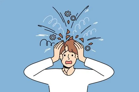 Psychologically unbalanced man feels head explode due to excessive worries Stock-Illustration
