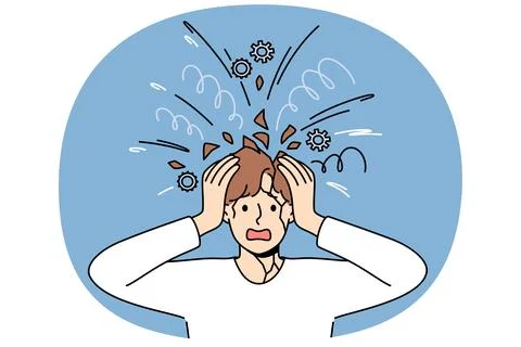 Psychologically unbalanced man feels head explode due to excessive worries 스톡 일러스트