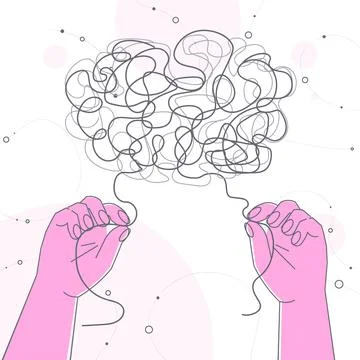 Psychologist hands solving psychological problem in tangled patient brain 스톡 일러스트