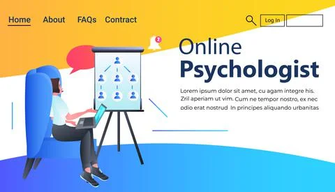 Psychologist with laptop solving psychological problem online consultation Stock Illustration