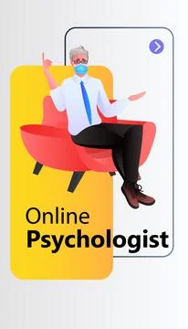 Psychologist in mask solving psychological problem of patient online 스톡 일러스트
