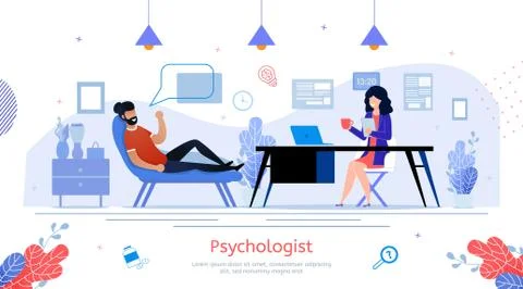 Psychologist Practice Flat Vector Promo Banner Stock Illustration
