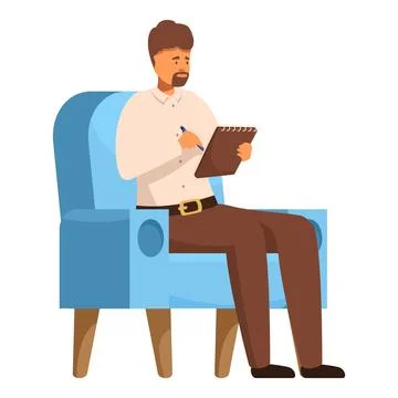 Psychologist taking notes during therapy session on comfortable blue armchair Stock Illustration