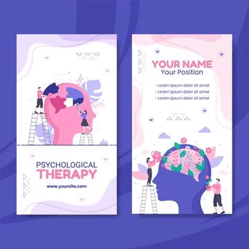 Psychology Card Vertical Template Flat Cartoon Background Vector Illustration Illustrazione stock