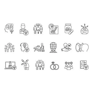 Psychology Icon Set. Vector Illustrations Family Psychology, Psychologist, .. Stock Illustration
