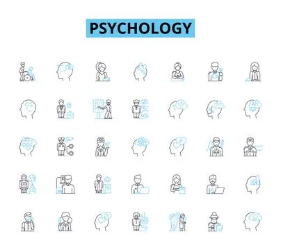 Psychology linear icons set. Perception, Memory, Emotion, Cognition, Personality Stock Illustration