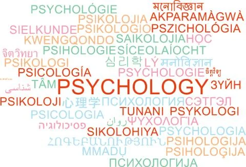 Psychology multilanguage wordcloud background concept Stock Illustration