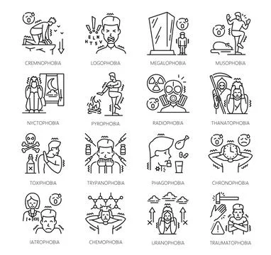 Psychology problems and human phobia icons Stock Illustration