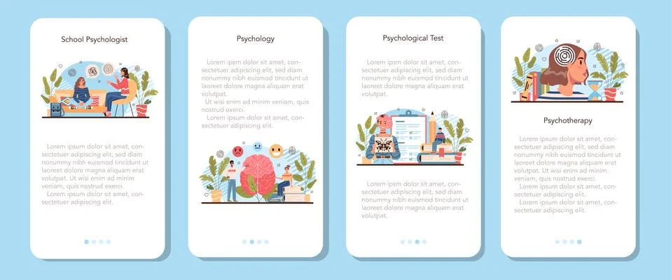 Psychology school course mobile application banner set. School psychologist Illustrazione stock