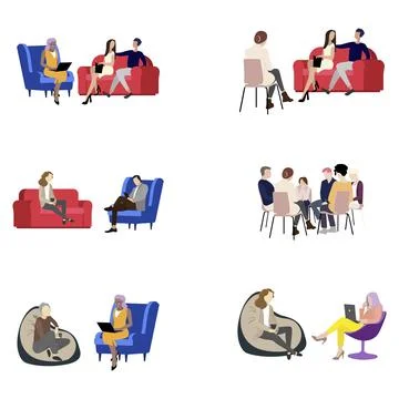 Psychology session set , group and individual support Stock Illustration