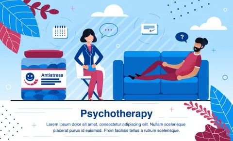 Psychotherapist Practice Flat Vector Ad Banner Stock Illustration