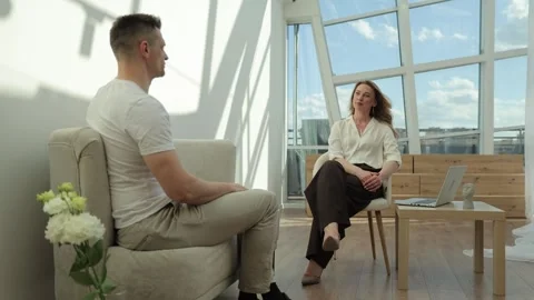 Psychotherapist works with a client using the counseling method. Problems of the Stock Footage 323915211