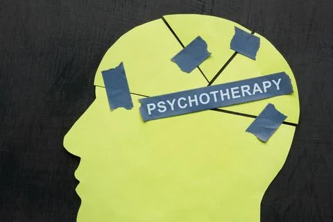 Psychotherapy concept. A paper head put together from parts. Stock Illustration