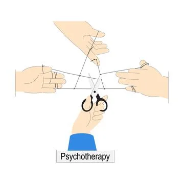 Psychotherapy with Hand Interact with String or Tangled Thread Vector 스톡 일러스트