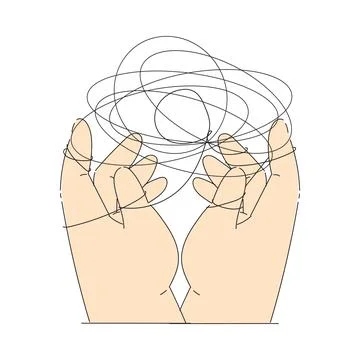 Psychotherapy with Hand Interact with String or Tangled Thread Vector Stock Illustration