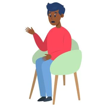 Psychotherapy session - black man talking to psychologist sitting on chair Stock Illustration