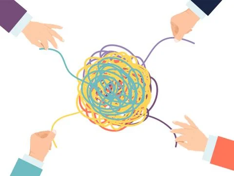 Psychotherapy solution vector illustration. Hands untangle psyhology tangle Stock Illustration