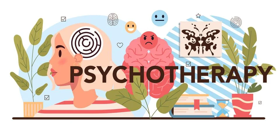 Psychotherapy typographic header. School psychologist consultation. Mental Stock Illustration